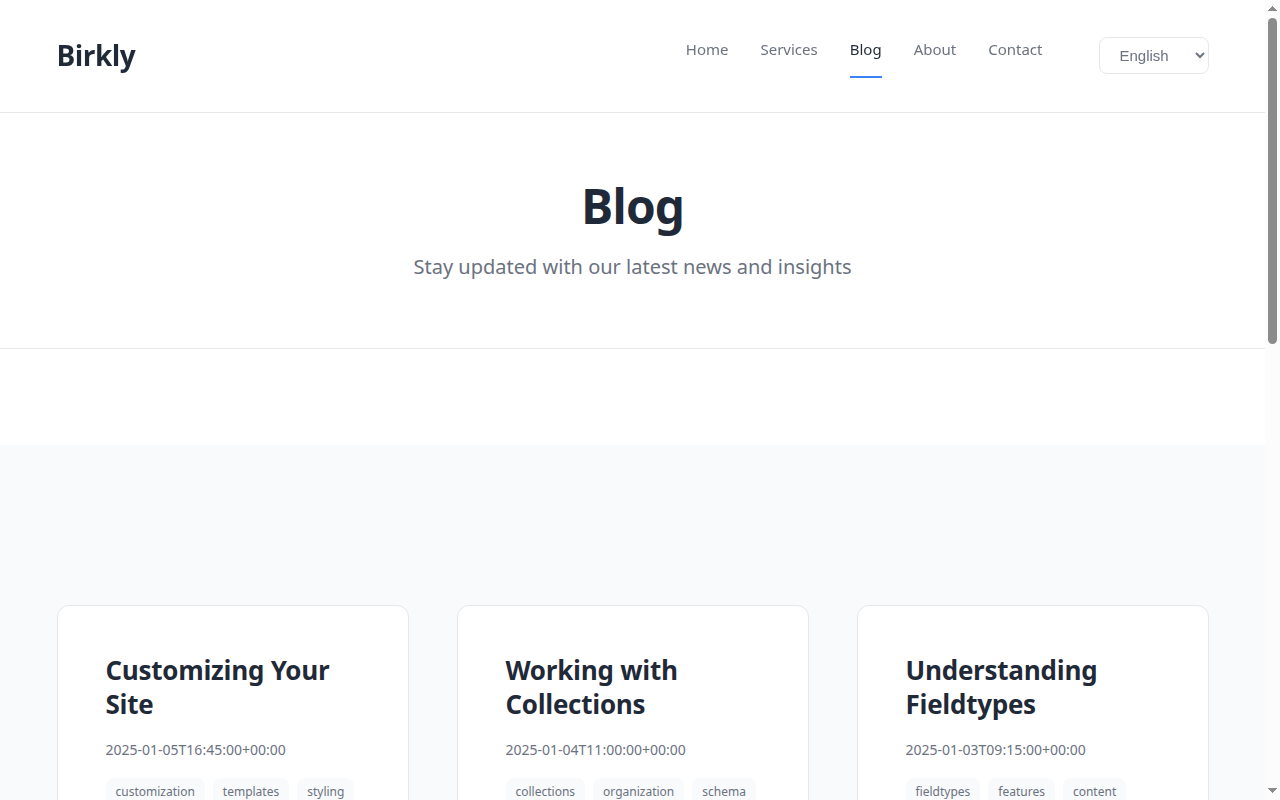 Live blog list from a published collection loop