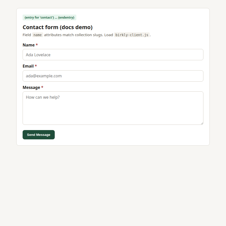 Live contact form page